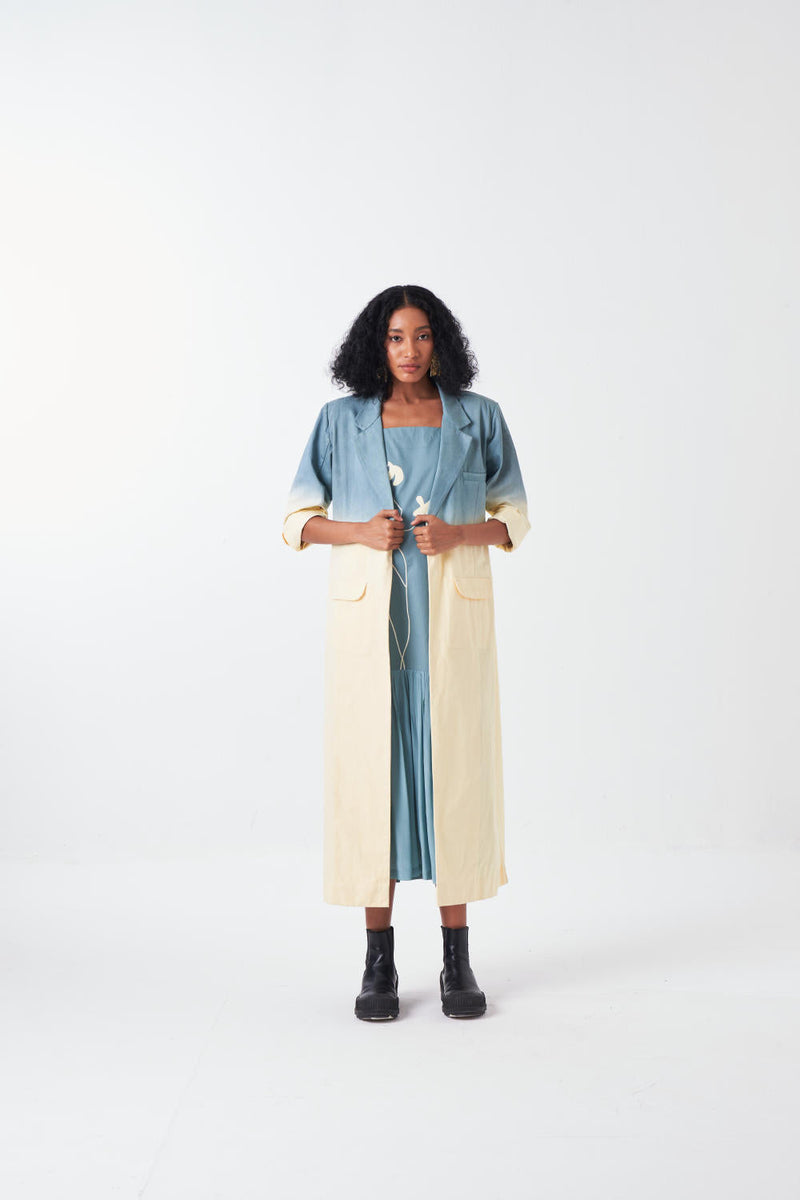 DIP DYE JACKET CO-ORD-BUTTER/NIAGRA BLUE (SET OF 2) poplin by THREE for women Worldwide
