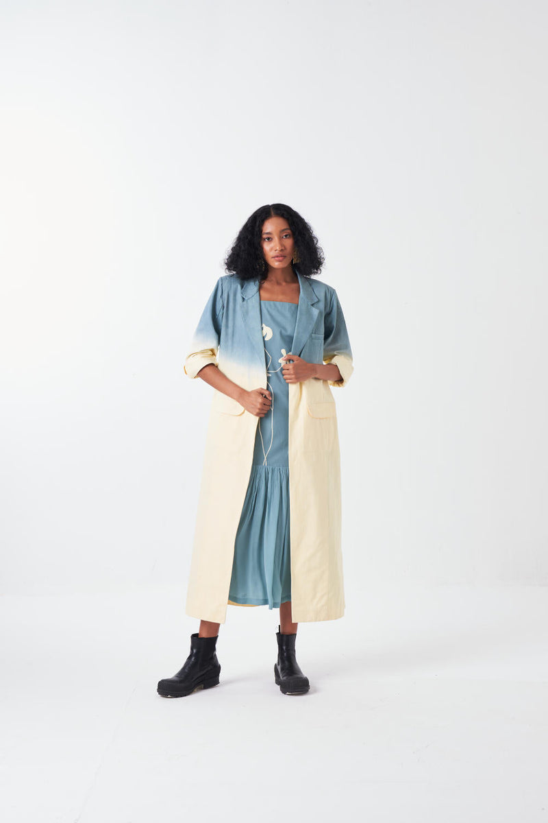 DIP DYE JACKET CO-ORD-NIAGRA BLUE & BUTTER (SET OF 3) poplin by THREE for women Worldwide