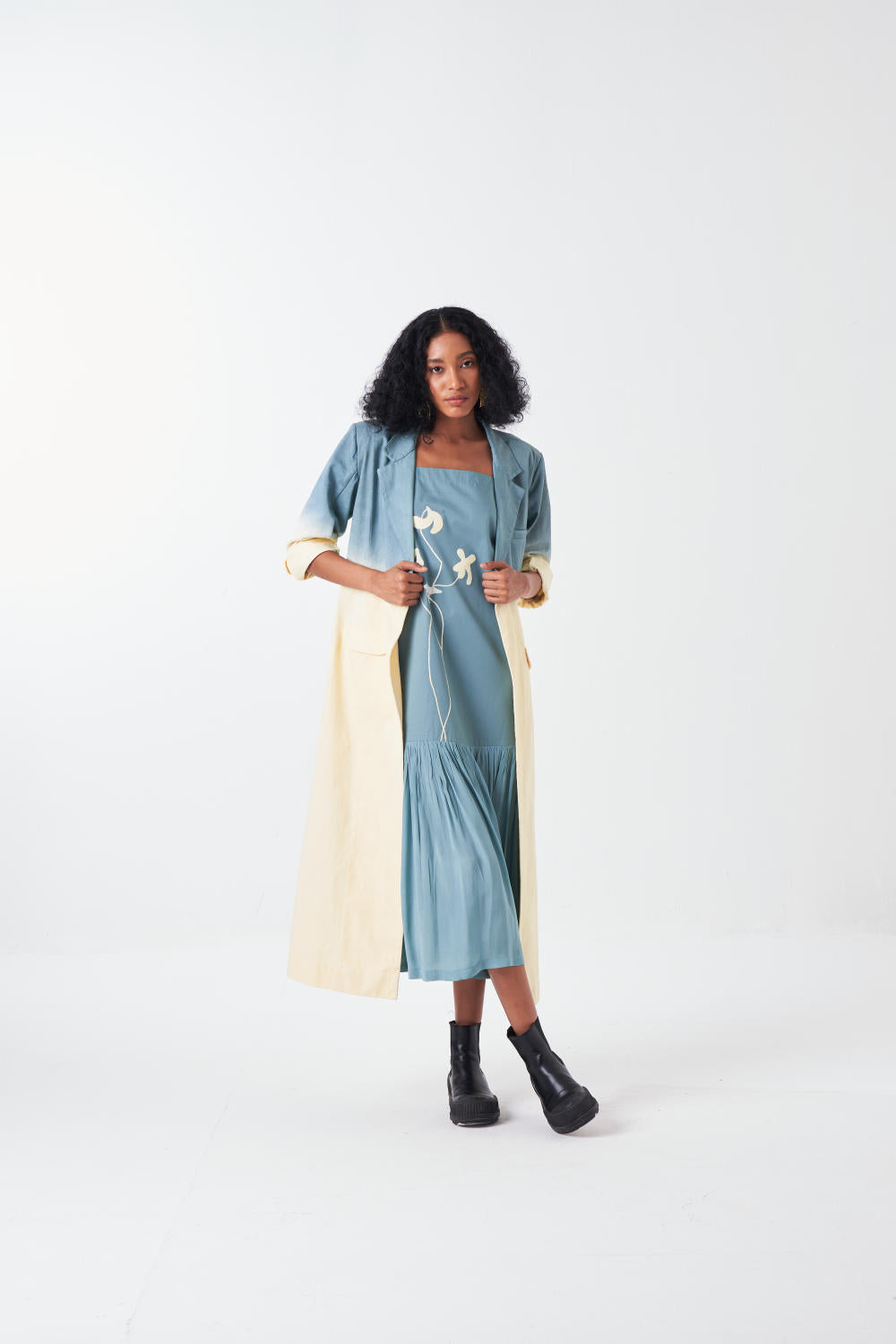 DIP DYE JACKET CO-ORD-BUTTER/NIAGRA BLUE (SET OF 2)