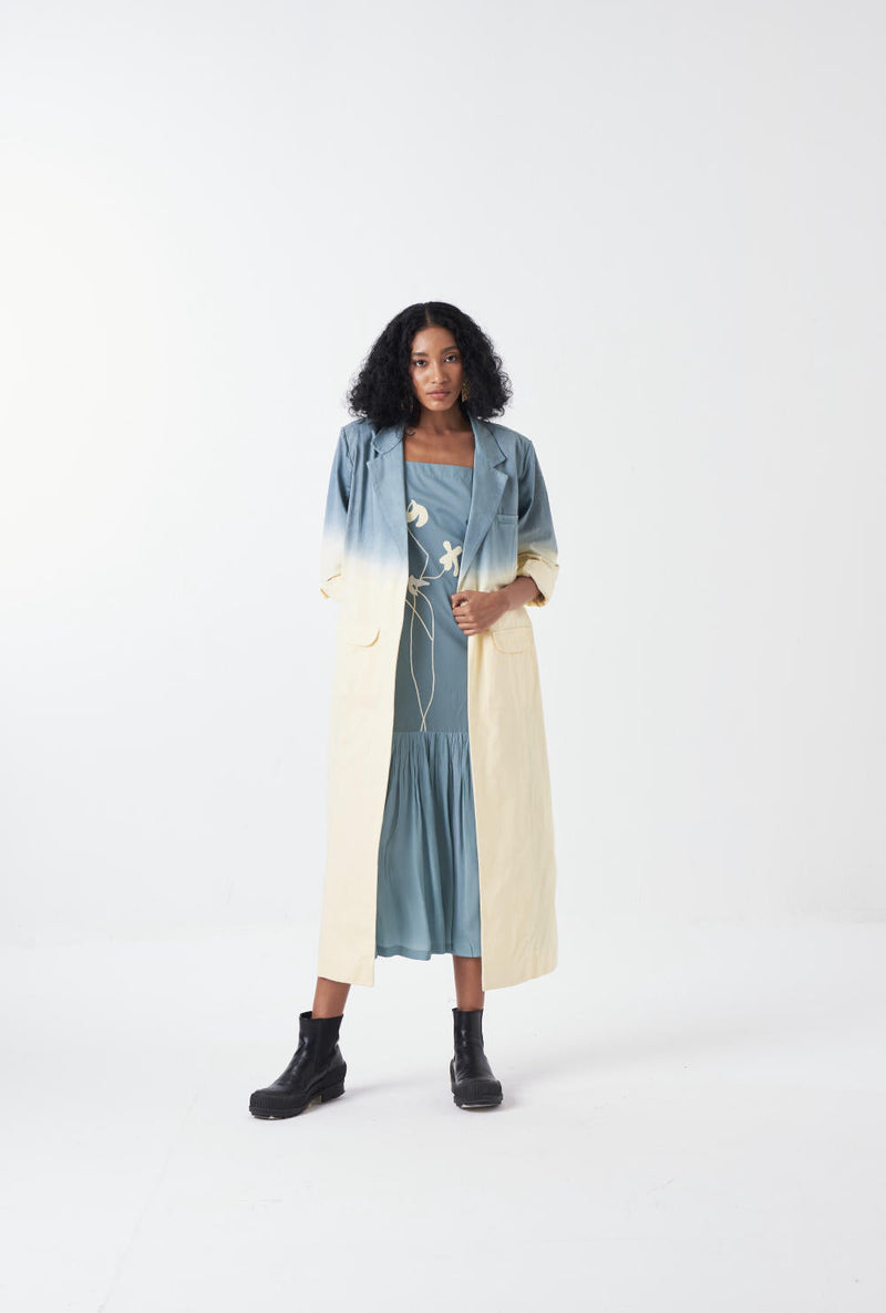 DIP DYE JACKET CO-ORD-NIAGRA BLUE & BUTTER (SET OF 3) poplin by THREE for women Worldwide