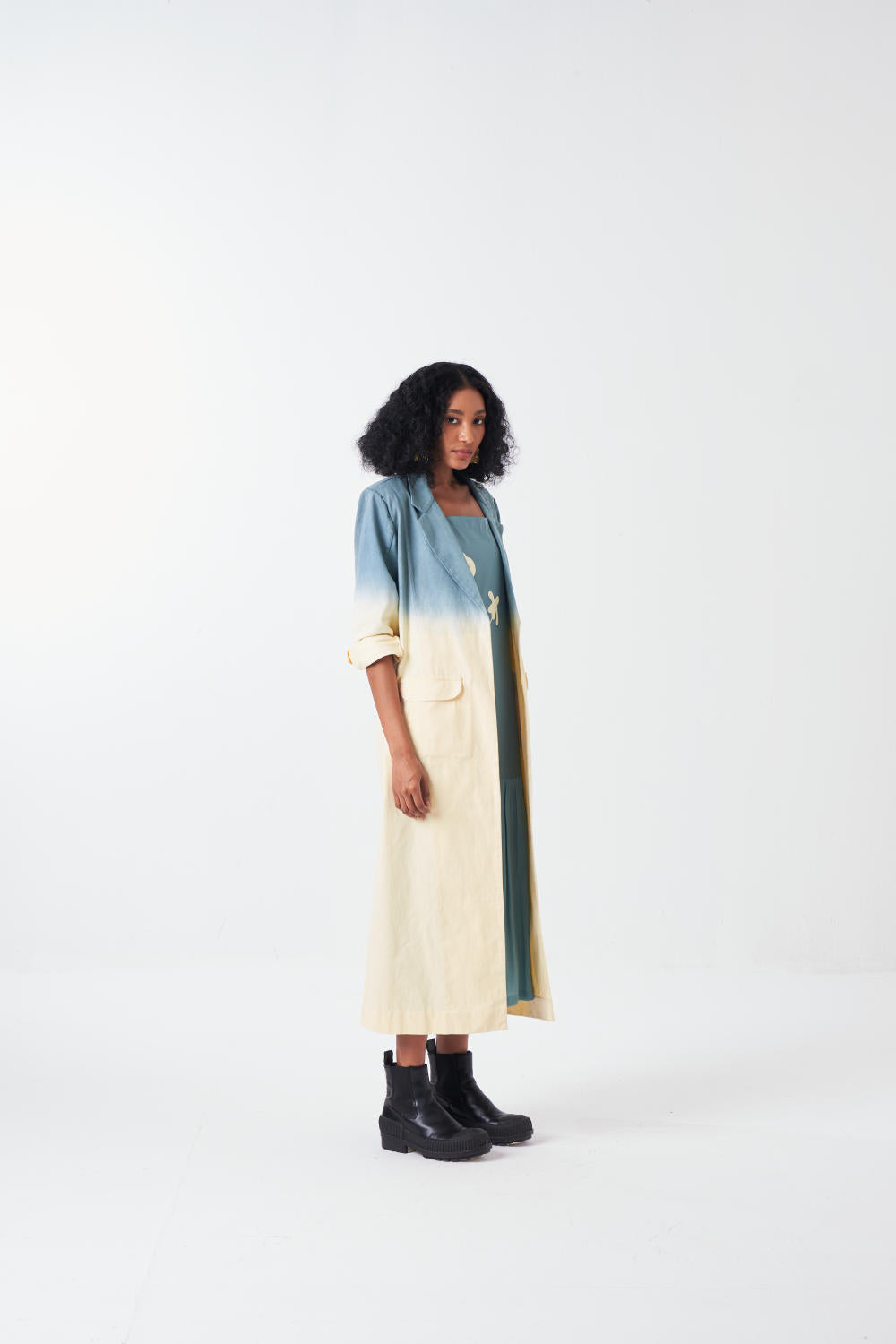 DIP DYE JACKET CO-ORD-BUTTER/NIAGRA BLUE (SET OF 2)