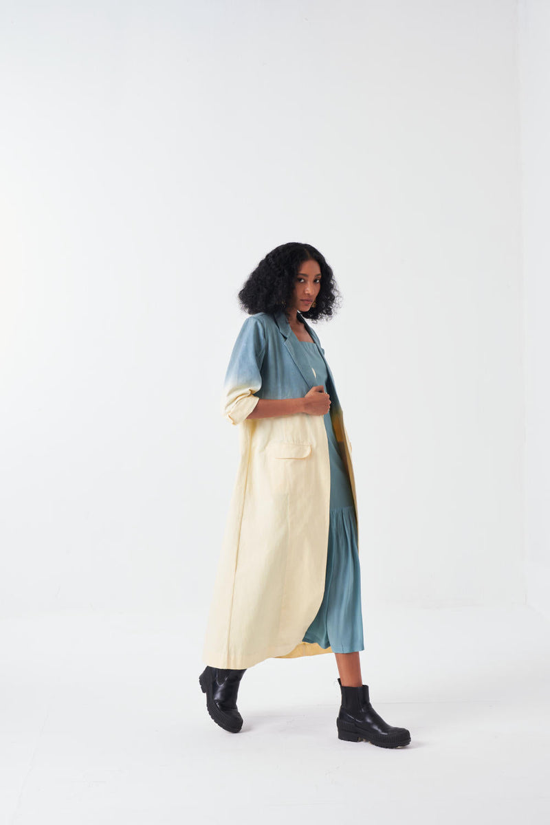 DIP DYE JACKET-NIAGRA BLUE/BUTTER cotton by THREE for women Worldwide