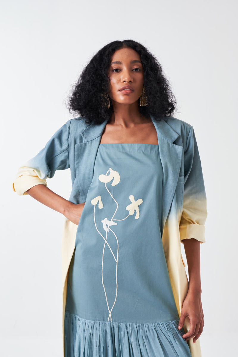 DIP DYE JACKET CO-ORD-NIAGRA BLUE & BUTTER (SET OF 3) poplin by THREE for women Worldwide