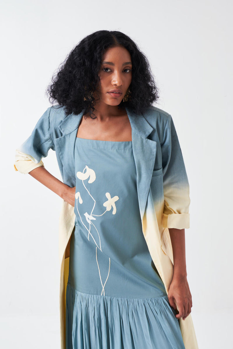 DIP DYE JACKET-NIAGRA BLUE/BUTTER cotton by THREE for women Worldwide