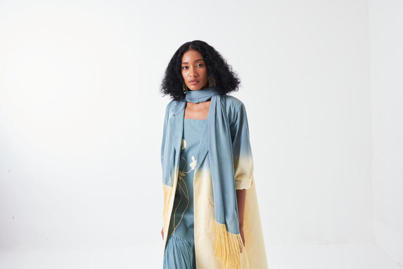 DIP DYE JACKET-NIAGRA BLUE/BUTTER cotton by THREE for women Worldwide