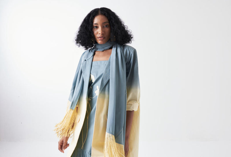 DIP DYE JACKET CO-ORD-NIAGRA BLUE & BUTTER (SET OF 3) poplin by THREE for women Worldwide