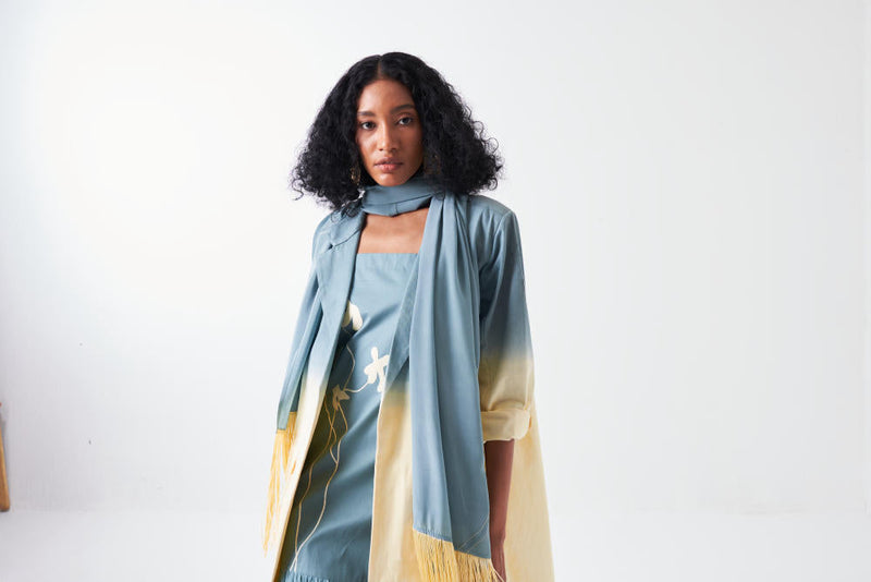 DIP DYE JACKET-NIAGRA BLUE/BUTTER cotton by THREE for women Worldwide