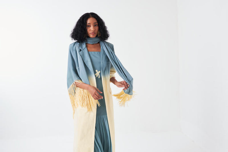 DIP DYE JACKET CO-ORD-NIAGRA BLUE & BUTTER (SET OF 3) poplin by THREE for women Worldwide