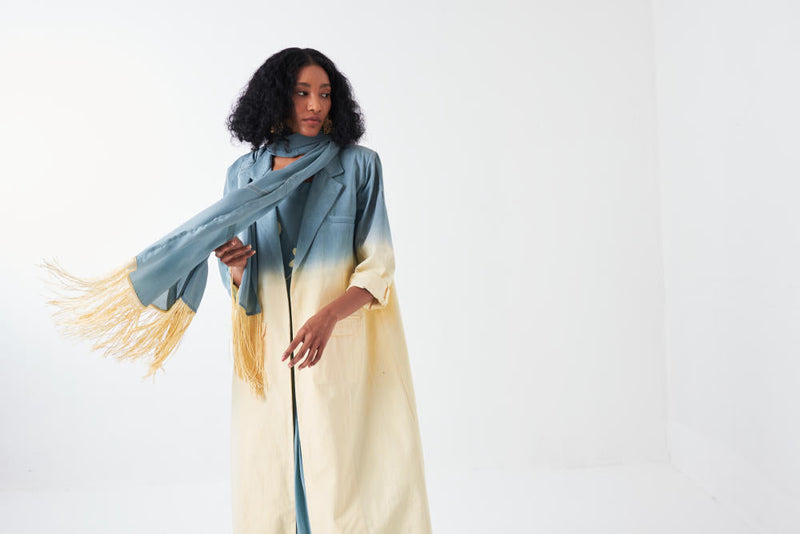 DIP DYE JACKET CO-ORD-NIAGRA BLUE & BUTTER (SET OF 3) poplin by THREE for women Worldwide