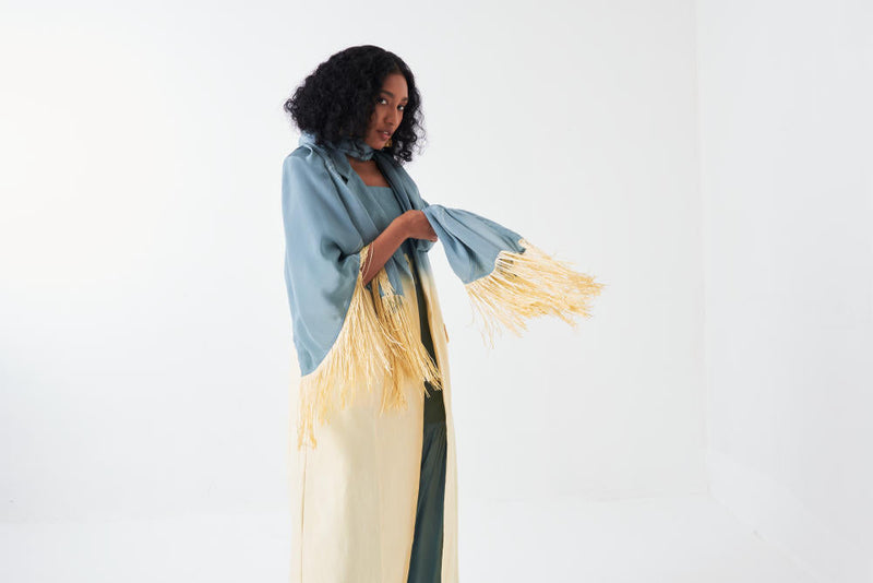DIP DYE JACKET CO-ORD-NIAGRA BLUE & BUTTER (SET OF 3) poplin by THREE for women Worldwide
