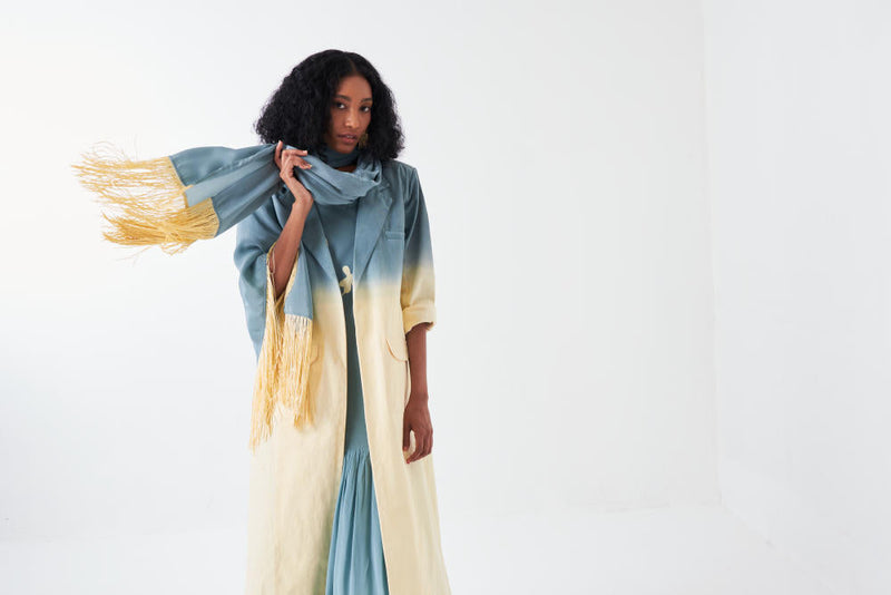 DIP DYE JACKET-NIAGRA BLUE/BUTTER cotton by THREE for women Worldwide