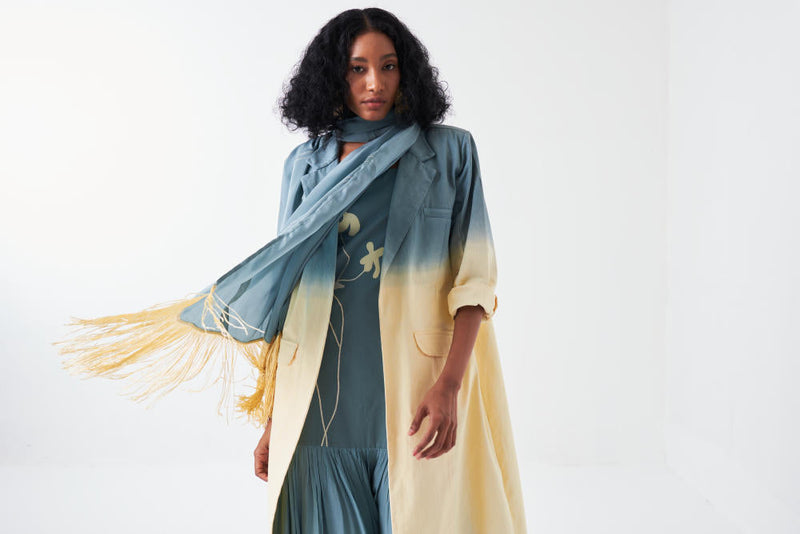 DIP DYE JACKET-NIAGRA BLUE/BUTTER cotton by THREE for women Worldwide