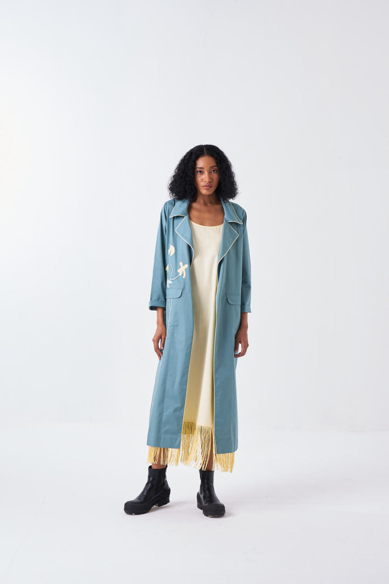 POPPY APPLIQUE JACKET CO-ORD-NIAGRA BLUE & BUTTER (SET OF 2) poplin by THREE for women Worldwide
