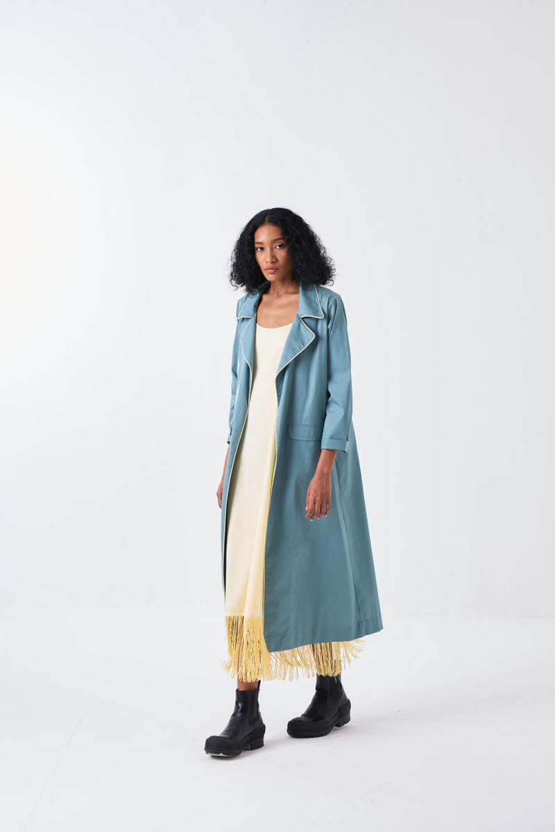 POPPY APPLIQUE JACKET CO-ORD-NIAGRA BLUE & BUTTER (SET OF 2) poplin by THREE for women Worldwide