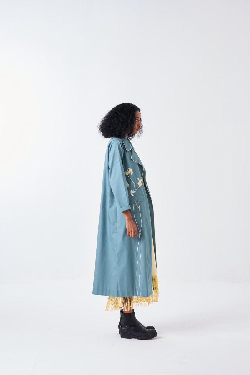 POPPY APPLIQUE JACKET-NIAGRA BLUE twill by THREE for women Worldwide