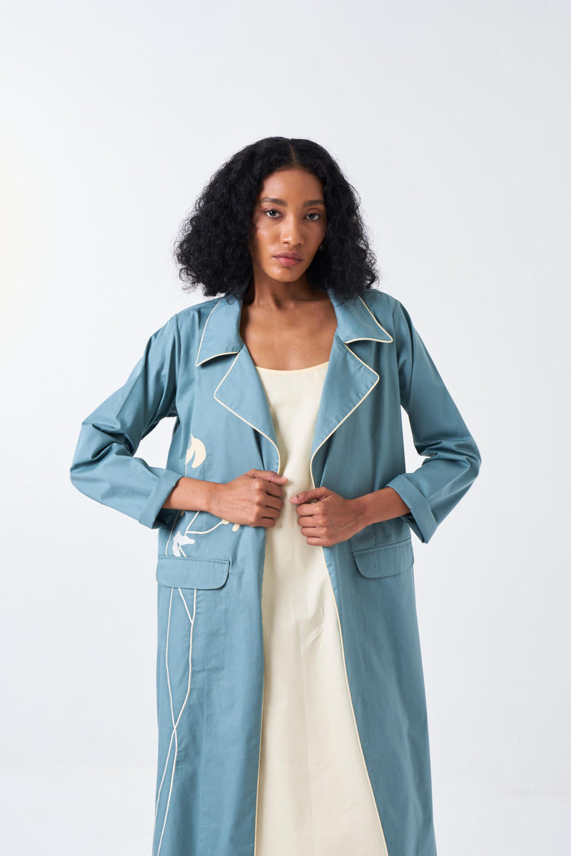 POPPY APPLIQUE JACKET-NIAGRA BLUE twill by THREE for women Worldwide