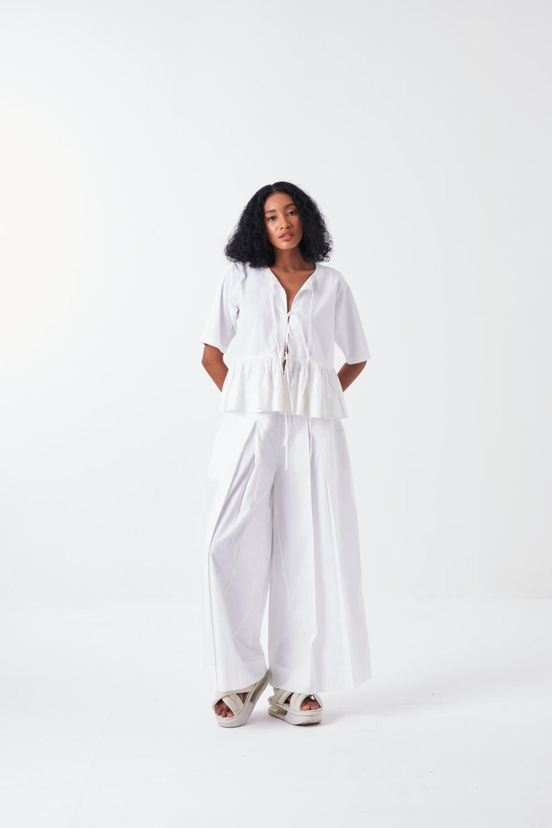 FRONT TIE TOP-WHITE poplin by THREE for women Worldwide