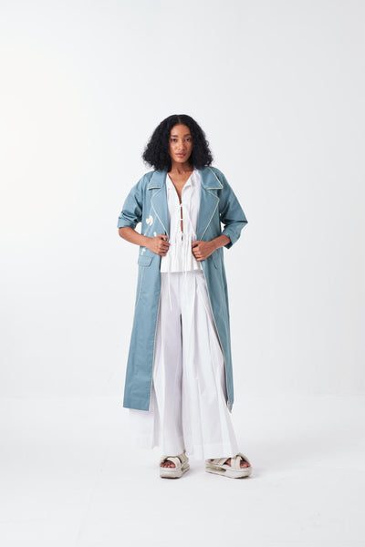 POPPY APPLIQUE JACKET CO-ORD: NIAGRA BLUE & BUTTER (SET OF 3)