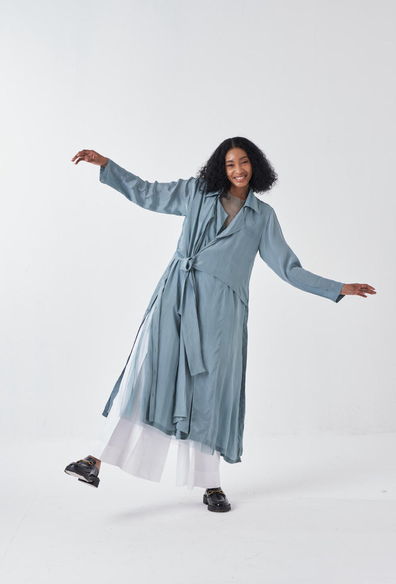 TIE JACKET-NIAGRA BLUE poplin by THREE for women Worldwide