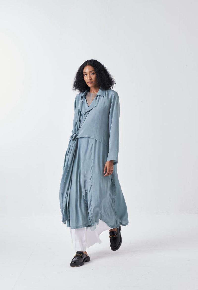 TIE JACKET CO-ORD-NIAGRA BLUE & WHITE (SET OF 2) cotton by THREE for women Worldwide