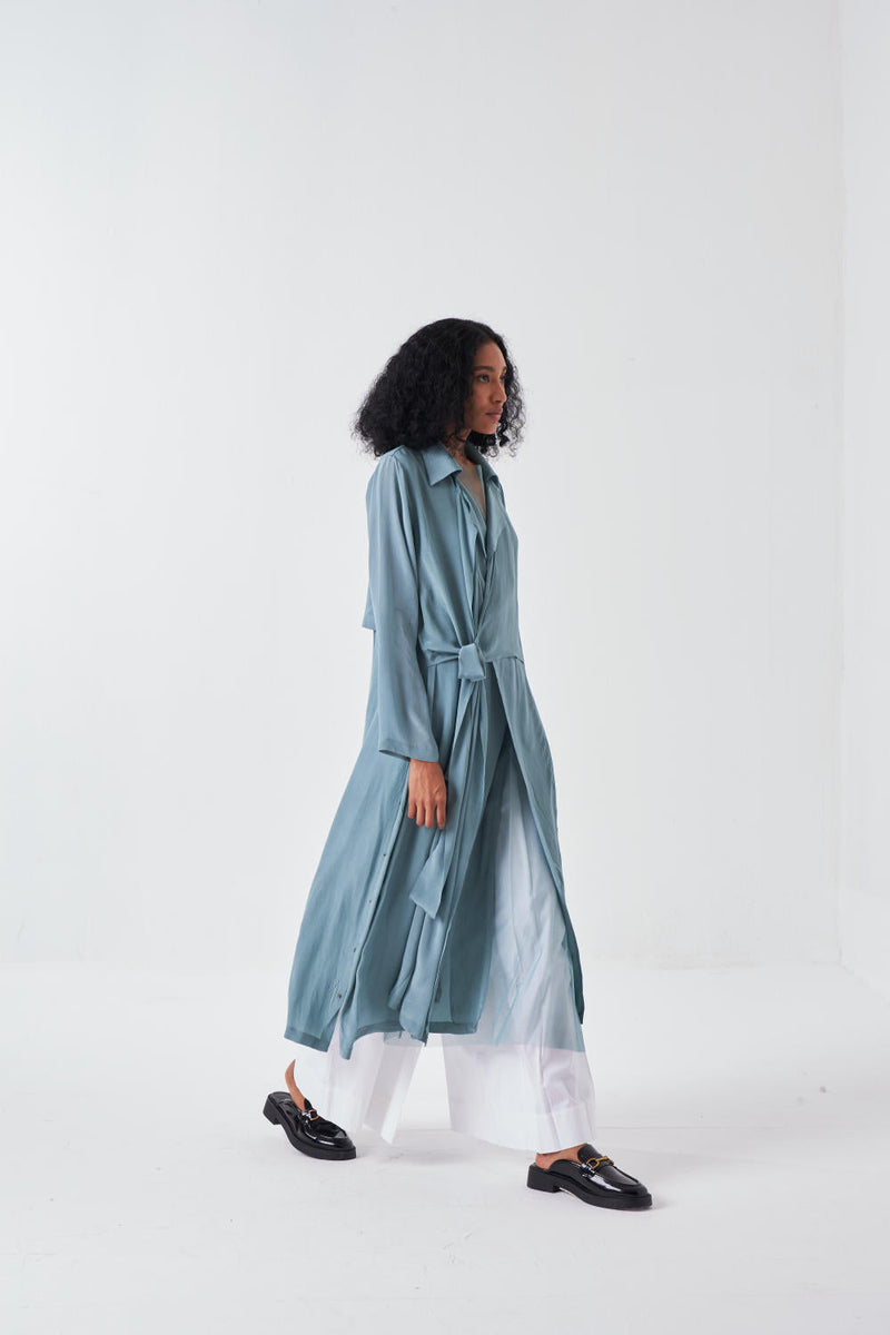 TIE JACKET-NIAGRA BLUE poplin by THREE for women Worldwide