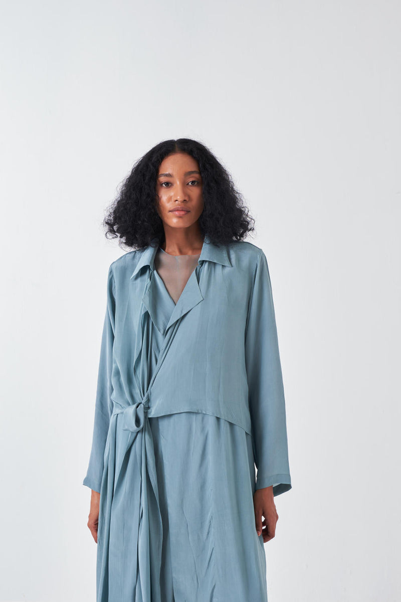 TIE JACKET CO-ORD-NIAGRA BLUE & WHITE (SET OF 2) cotton by THREE for women Worldwide