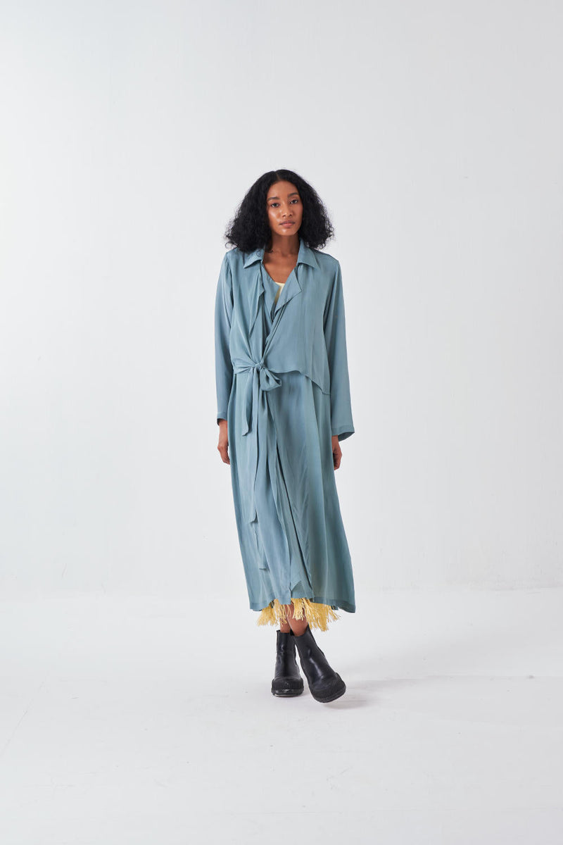 TIE JACKET CO-ORD-NIAGRA BLUE & BUTTER (SET OF 2) cotton by THREE for women Worldwide