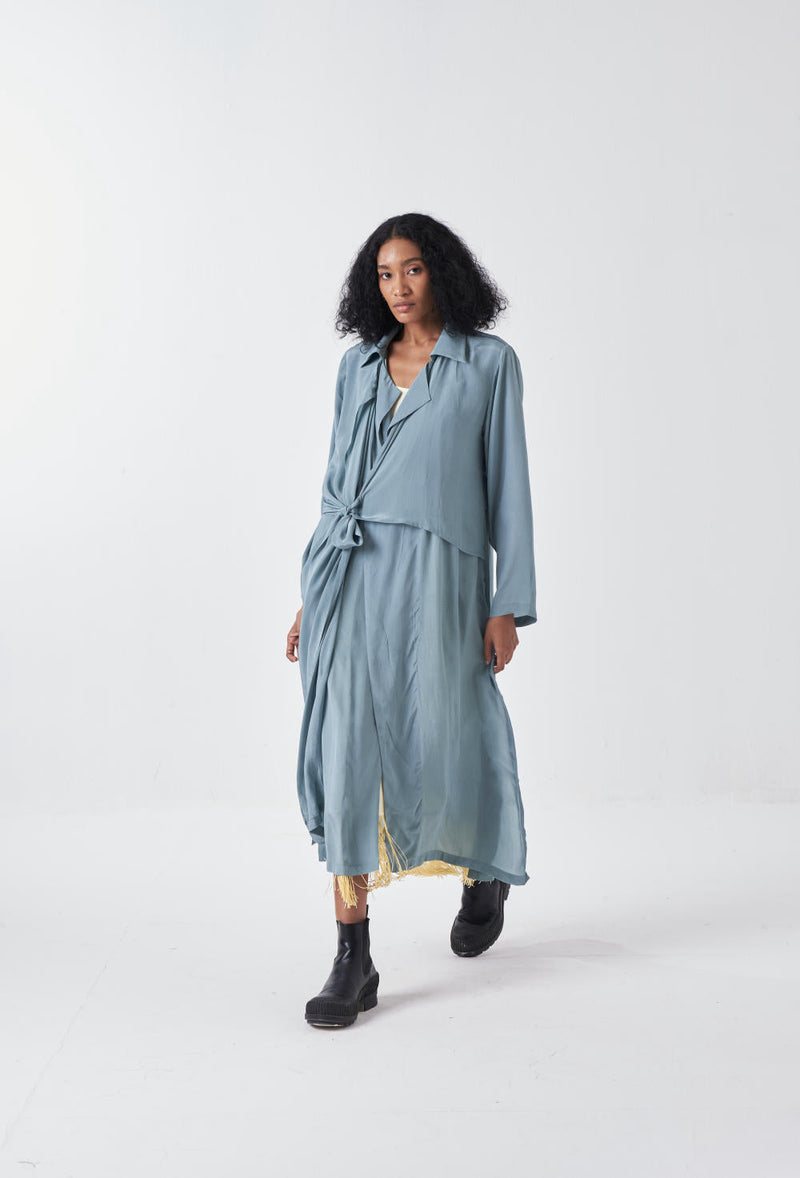 TIE JACKET CO-ORD-NIAGRA BLUE & BUTTER (SET OF 2) cotton by THREE for women Worldwide