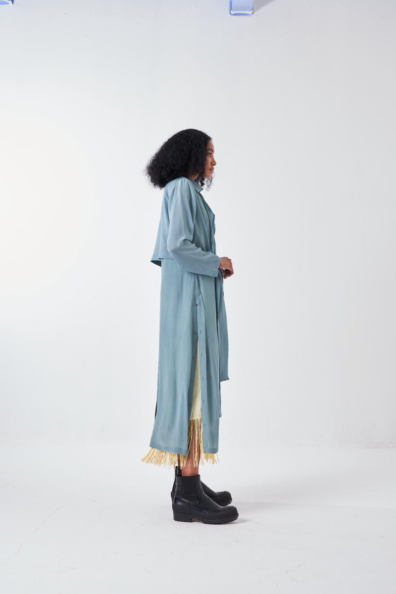 TIE JACKET CO-ORD-NIAGRA BLUE & BUTTER (SET OF 3) cotton by THREE for women Worldwide