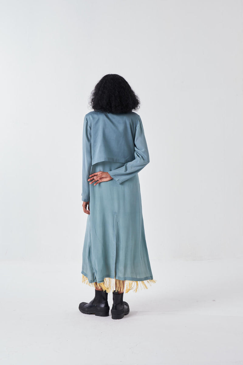 TIE JACKET CO-ORD-NIAGRA BLUE & BUTTER (SET OF 3) cotton by THREE for women Worldwide