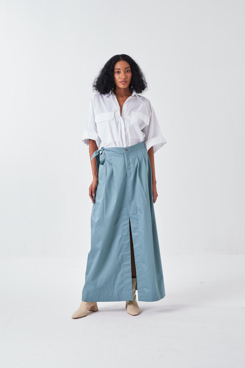 ANTI FIT SHIRT CO-ORD-NIAGRA BLUE & WHITE (SET OF 2) poplin by THREE for women Worldwide