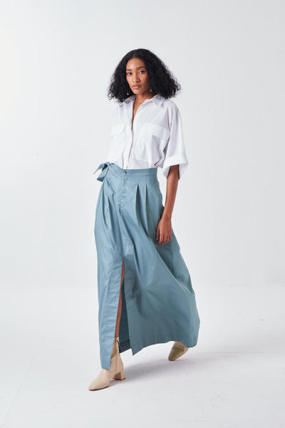 FRONT SLIT SKIRT-NIAGRA BLUE