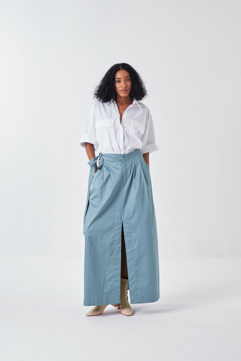 ANTI FIT SHIRT CO-ORD-NIAGRA BLUE & WHITE (SET OF 2) poplin by THREE for women Worldwide