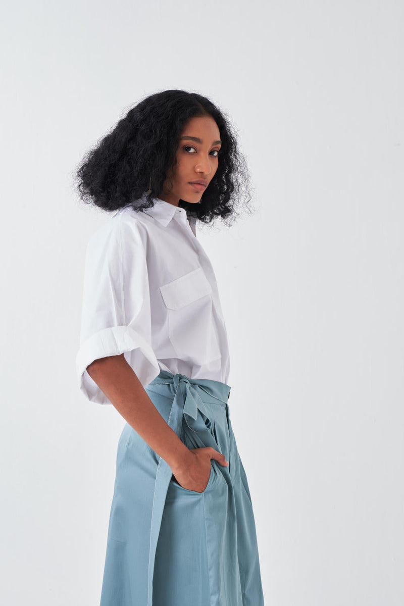 ANTI FIT SHIRT CO-ORD-NIAGRA BLUE & WHITE (SET OF 2) poplin by THREE for women Worldwide