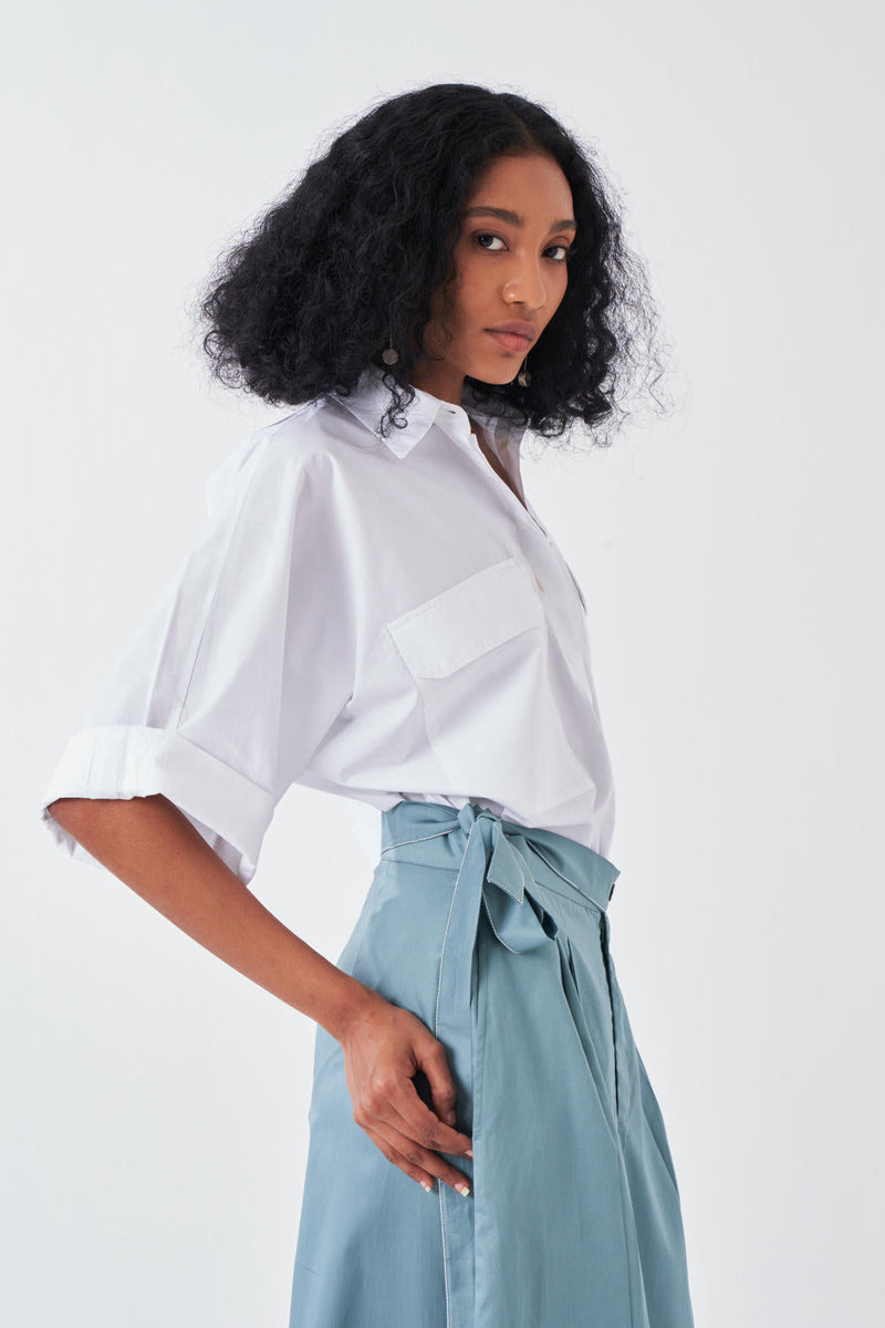ANTI FIT SHIRT CO-ORD-NIAGRA BLUE & WHITE (SET OF 2) poplin by THREE for women Worldwide