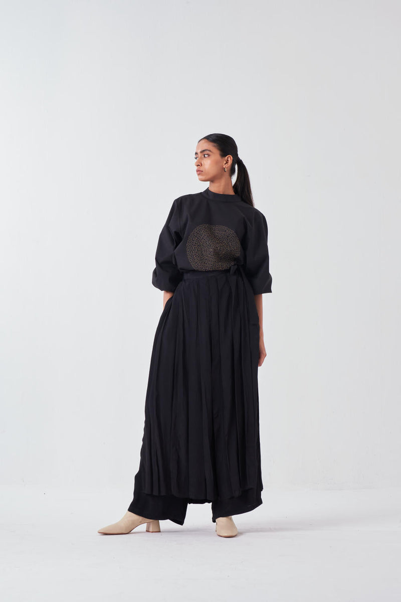 EMB. CIRCLE TOP-BLACK chanderi by THREE for women Worldwide