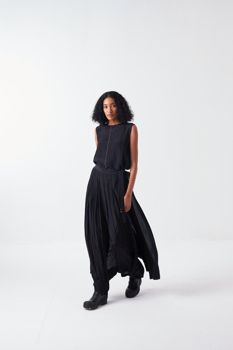 SKIRT PANT-BLACK (SS25-B15) poplin by THREE for women Worldwide