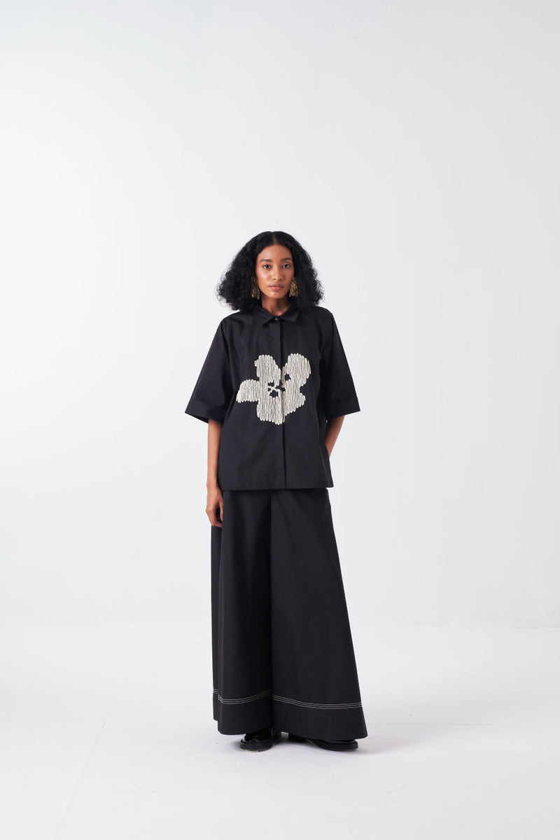 EMB. FLORAL SHIRT-BLACK poplin by THREE for women Worldwide