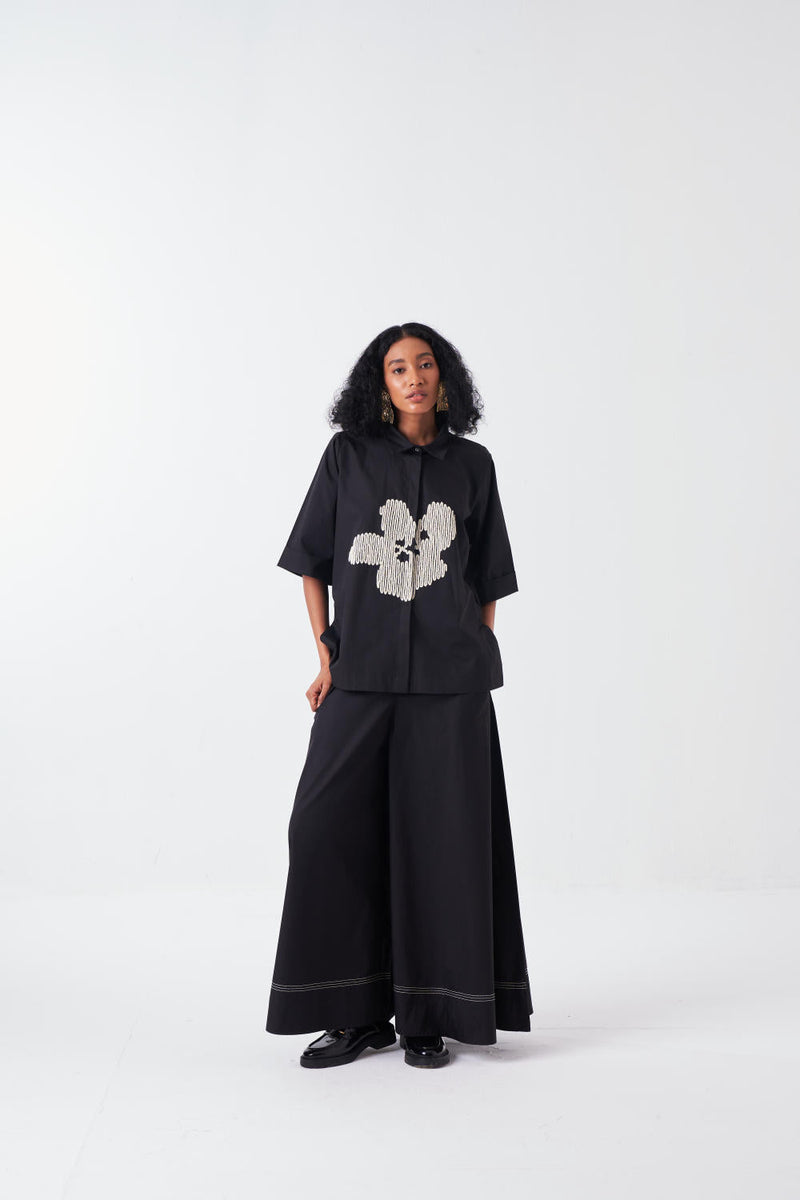 WIDE LEG BROAD BOTTOM-BLACK by THREE for women Worldwide