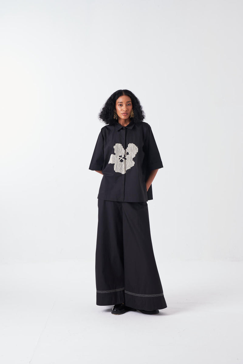 EMB. FLORAL SHIRT-BLACK poplin by THREE for women Worldwide