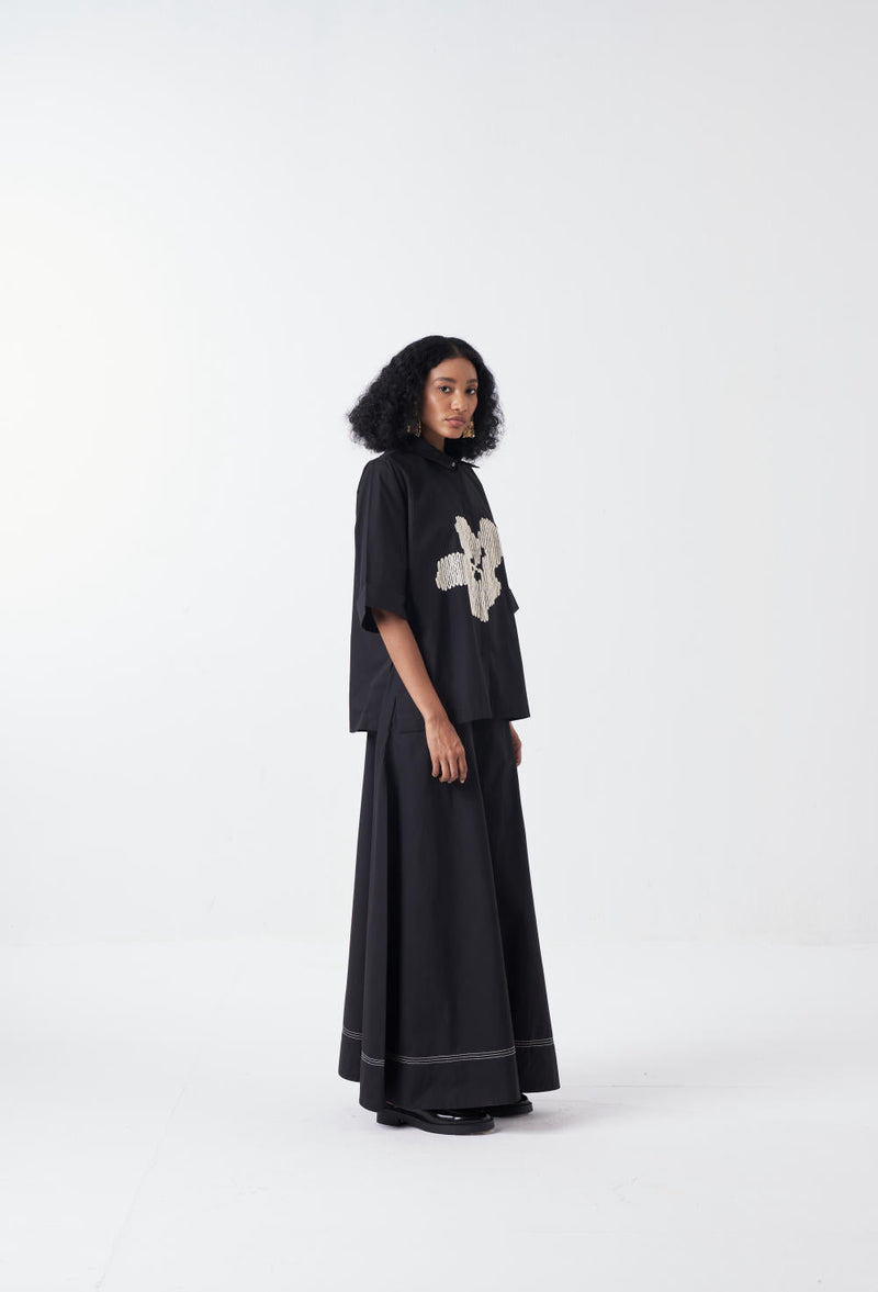 WIDE LEG BROAD BOTTOM-BLACK by THREE for women Worldwide