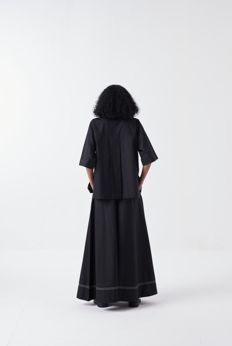 WIDE LEG BROAD BOTTOM-BLACK by THREE for women Worldwide