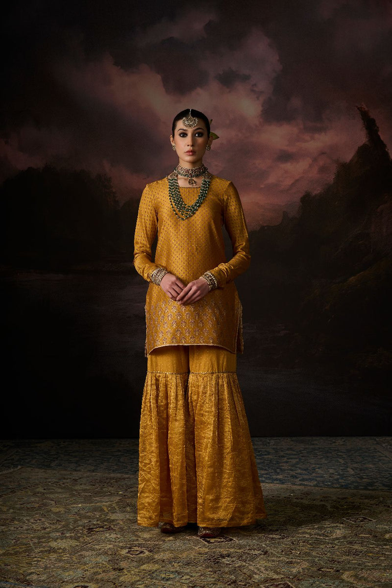 FIROZ KURTA chanderi by SWATTI KAPOOR in yellow color for women Worldwide