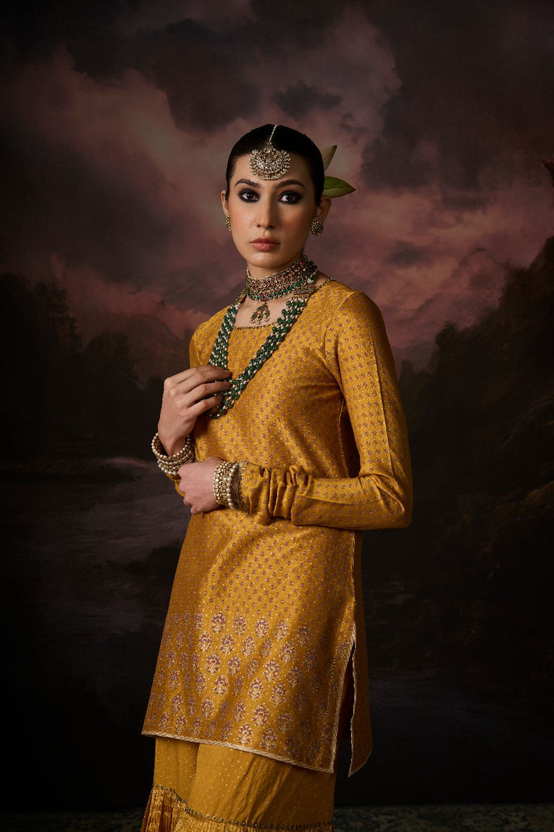 FIROZ KURTA chanderi by SWATTI KAPOOR in yellow color for women Worldwide