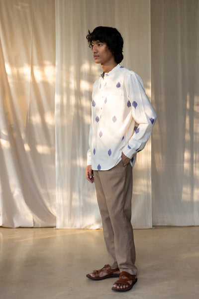 FLOATING DOTS BAND COLLAR SHIRT