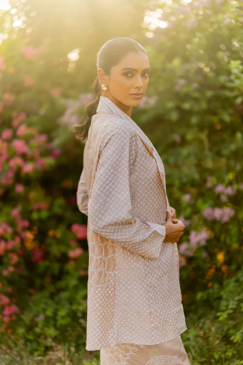 FLORA BLAZER-BEIGE silk by Dyelogue in beige color for women Worldwide