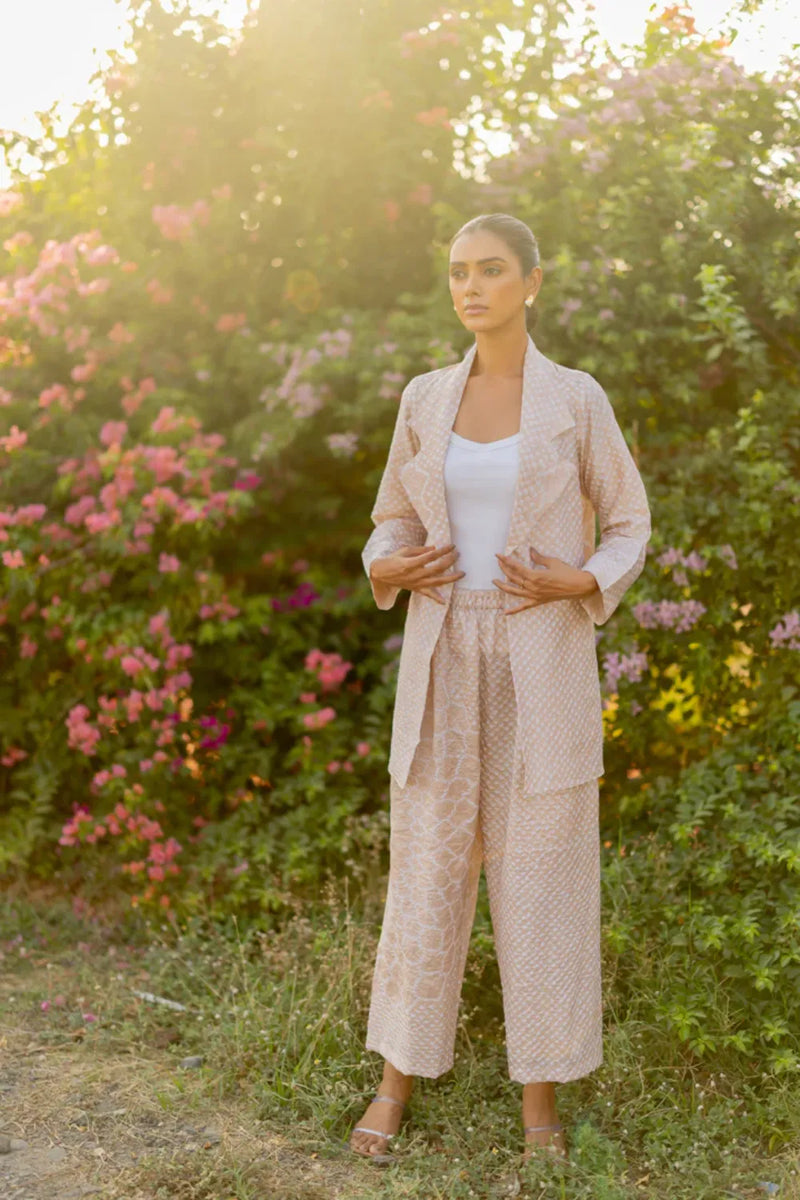FLORA BLAZER-BEIGE silk by Dyelogue in beige color for women Worldwide