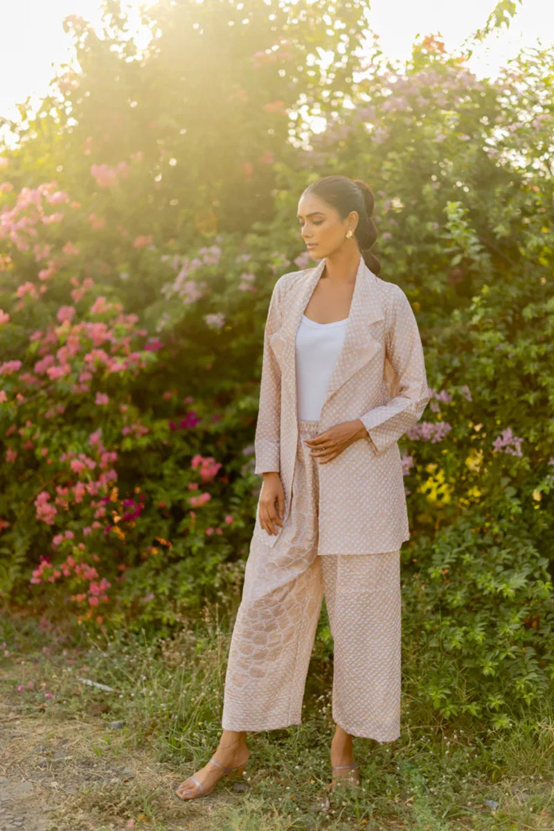 FLORA BLAZER-BEIGE silk by Dyelogue in beige color for women Worldwide