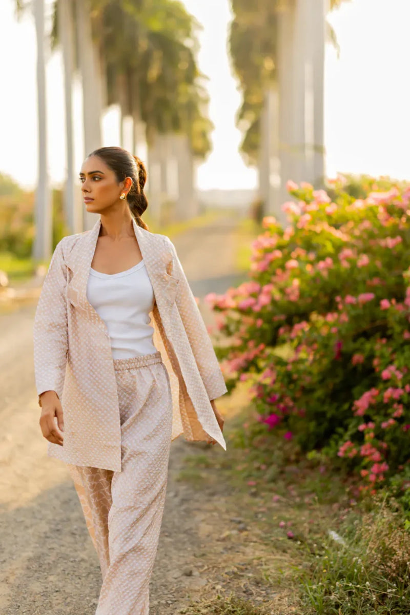 FLORA BLAZER-BEIGE silk by Dyelogue in beige color for women Worldwide