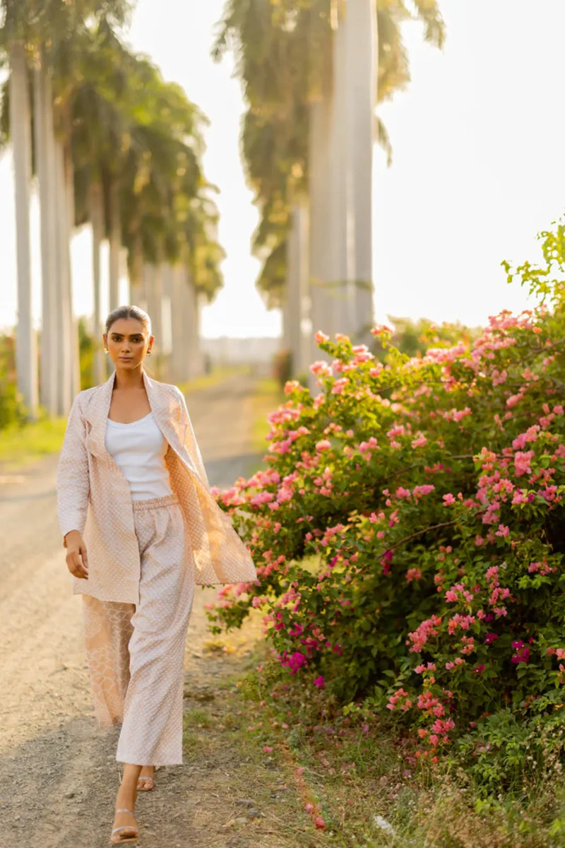 FLORA BLAZER-BEIGE silk by Dyelogue in beige color for women Worldwide